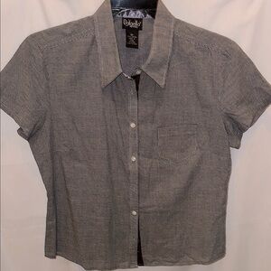 Rafaella Gray and Black Blouse with Cap Sleeves